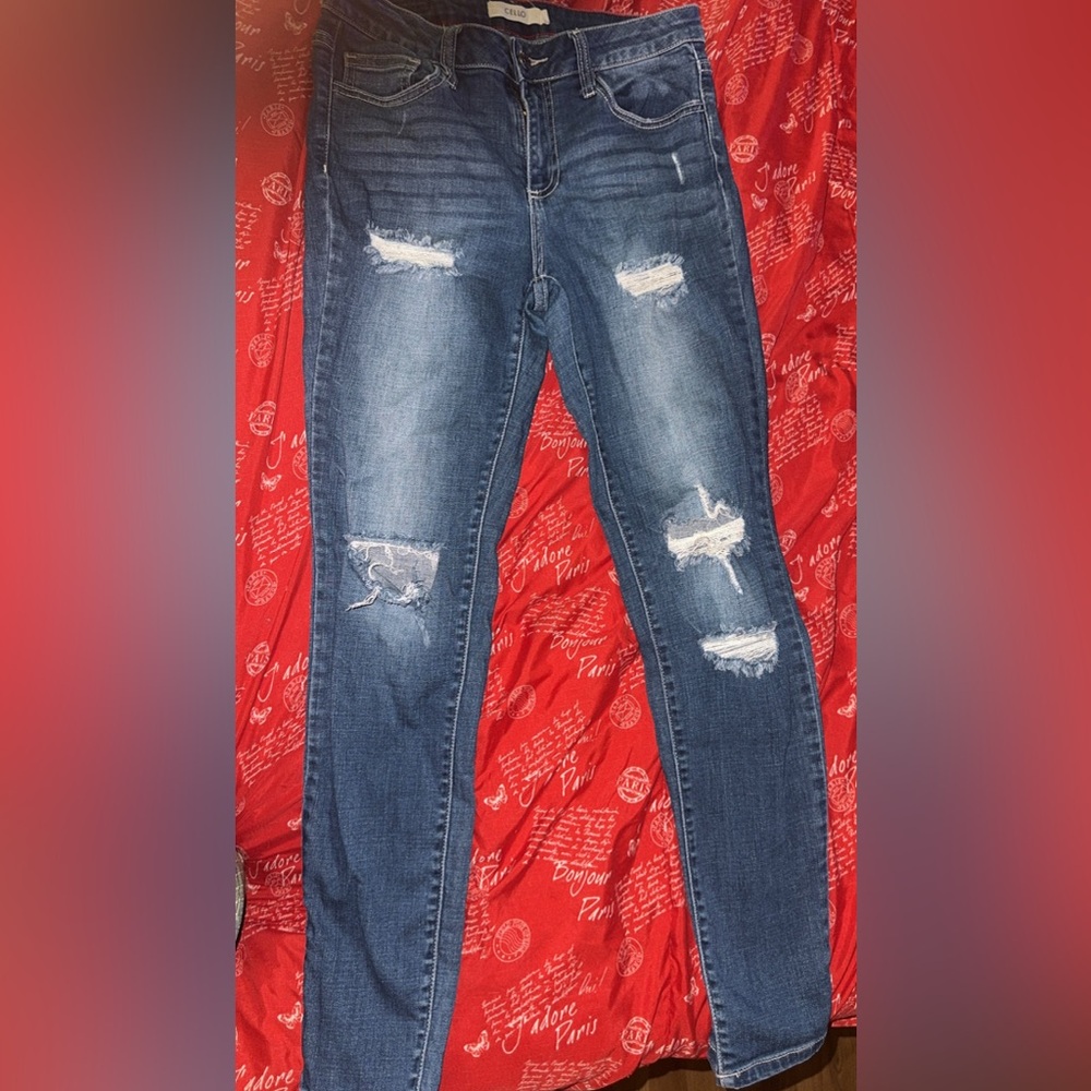 Cello Distressed Dark Blue Skinny Jeans